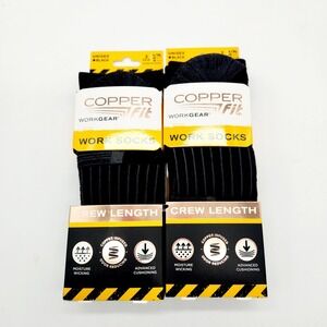Copper Fit Crew Work Socks Black L/XL‎ Advanced Cushioning Compression – 4 Pair